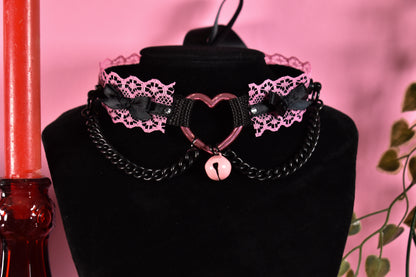 Pink+matte black Heart Extra lace choker - Valentine's collection 2026