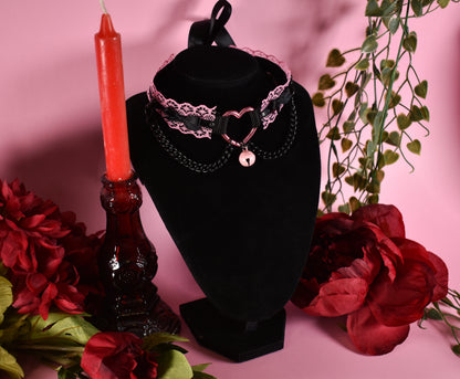 Pink+matte black Heart Extra lace choker - Valentine's collection 2026
