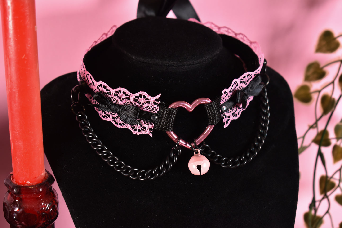Pink+matte black Heart Extra lace choker - Valentine's collection 2026