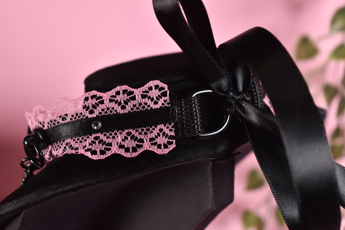 Pink+matte black Heart Extra lace choker - Valentine's collection 2026