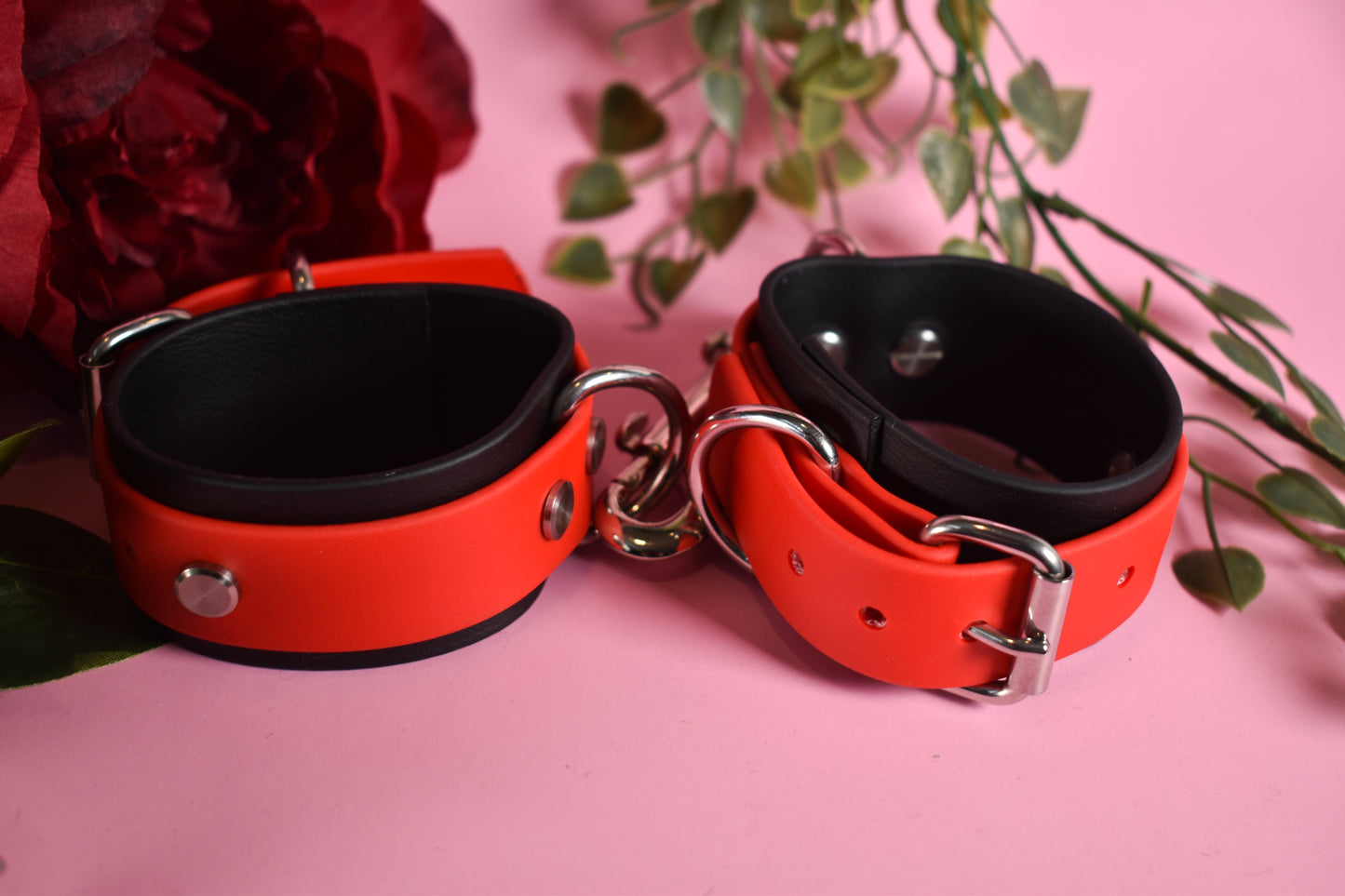 Biothane Wrist cuffs - Red -  Valentine's day Collection