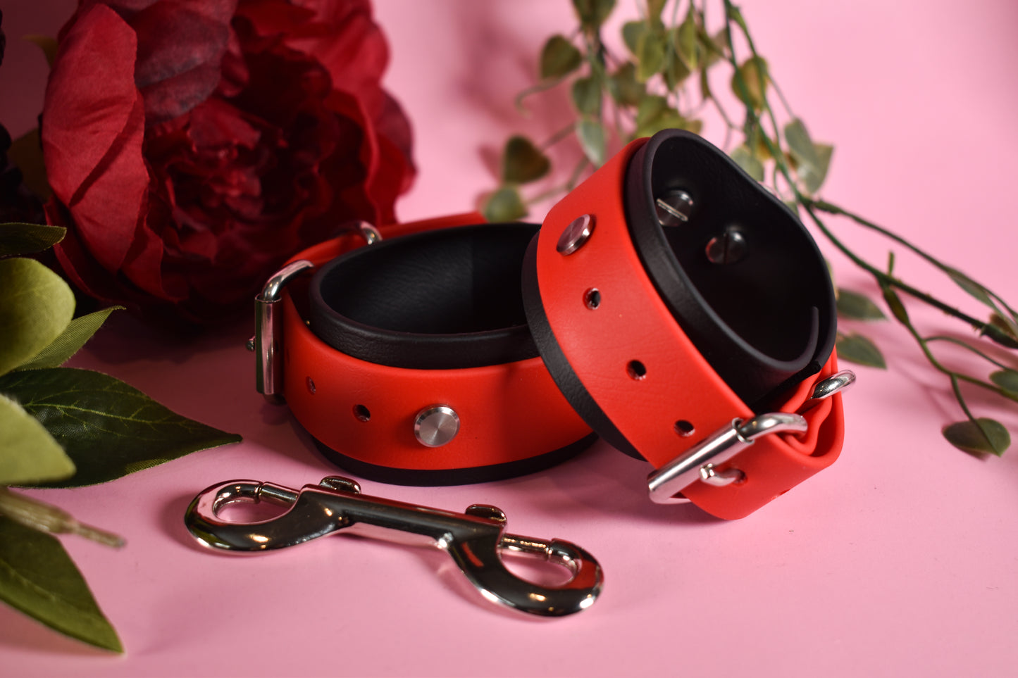 Biothane Wrist cuffs - Red -  Valentine's day Collection