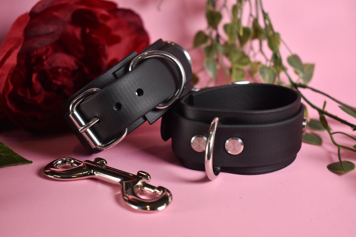Biothane Wrist cuffs - Black -  Valentine's day Collection