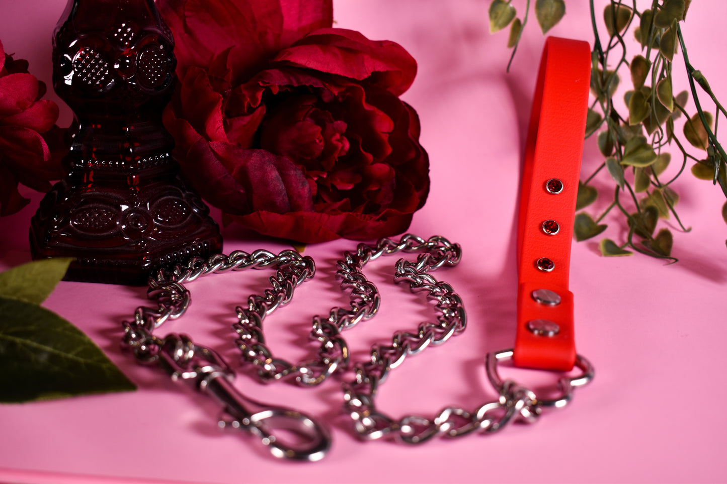 Biothane chain Leash - Red - Valentine's collection 2006