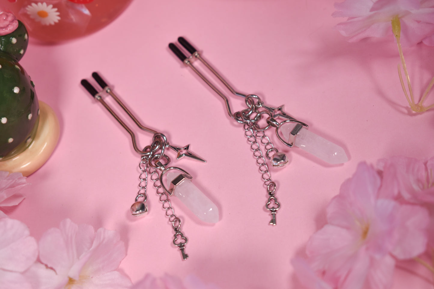 Sparkly Crystal and keys Nipple Clamps
