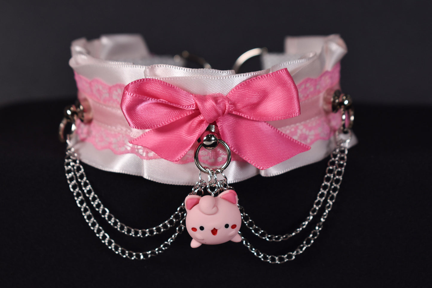 Made to your size / Pink puffy friend choker / goth / emo / kitten play / alt fashion / bdsm / weirdcore necklace / kawaii fashion