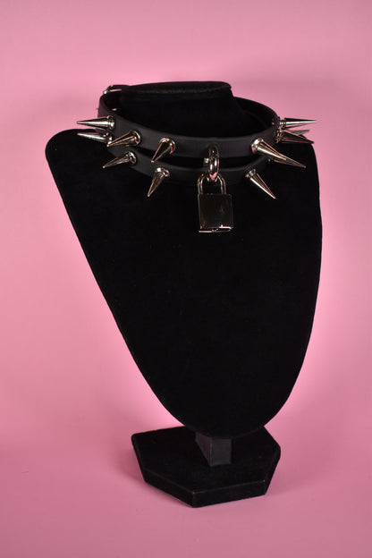 Double Layer Black and silver spiked Biothane choker