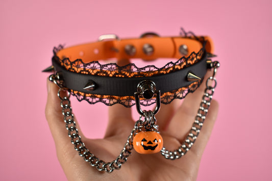 Halloween 2025 - Pumpkin Biothane Lace Chain Choker