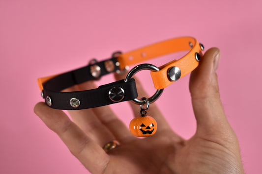 Halloween 2025 - Split Orange and Black Biothane Pumpkin Choker