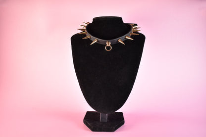 Gold Spiked Black Biothane Choker