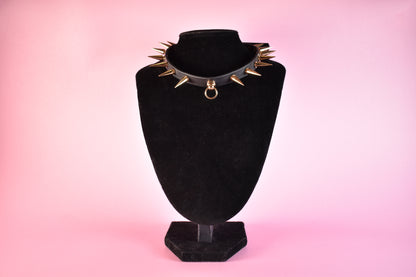 Gold Spiked Black Biothane Choker