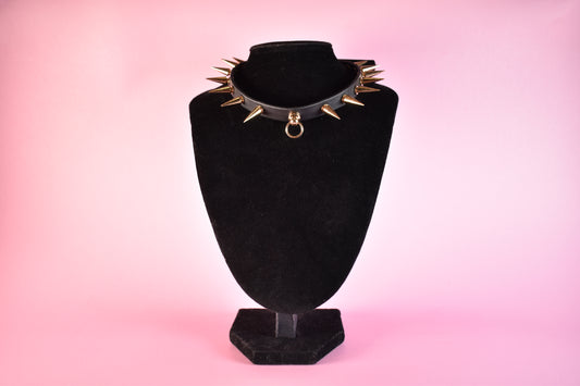 Gold Spiked Black Biothane Choker