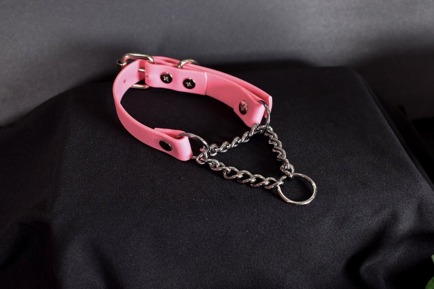 Pink Biothane Martingale 3/4 Inch Short Chain Small Ring