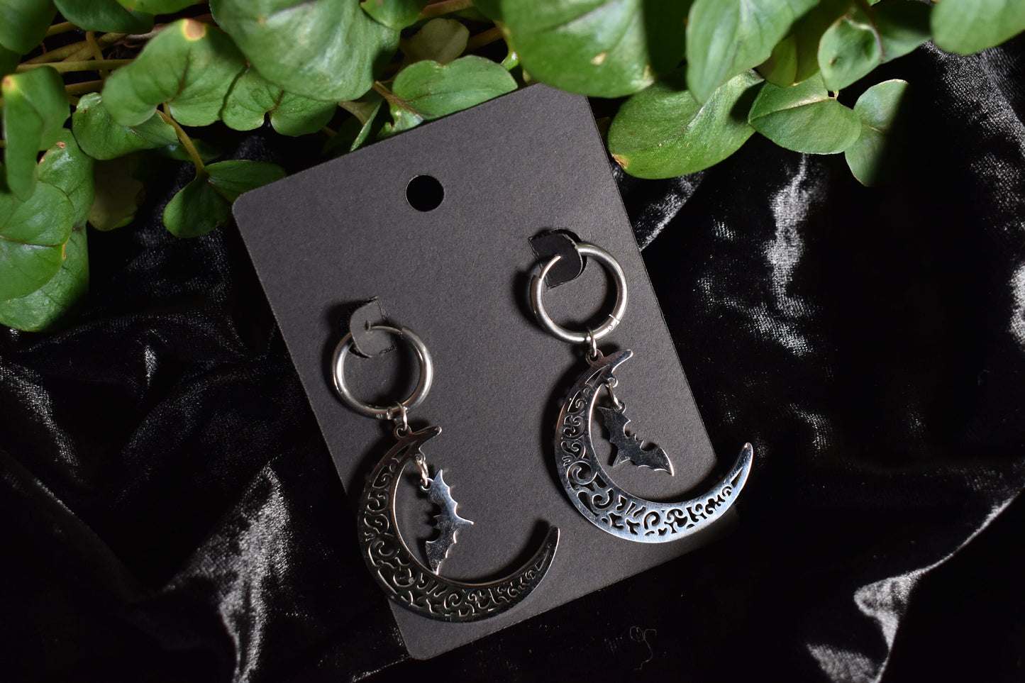 Bat Moon Stainless Steel Earrings