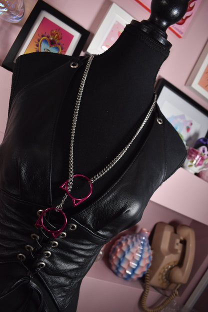 Silver + Hot Pink Kitty Ring Slip Chain