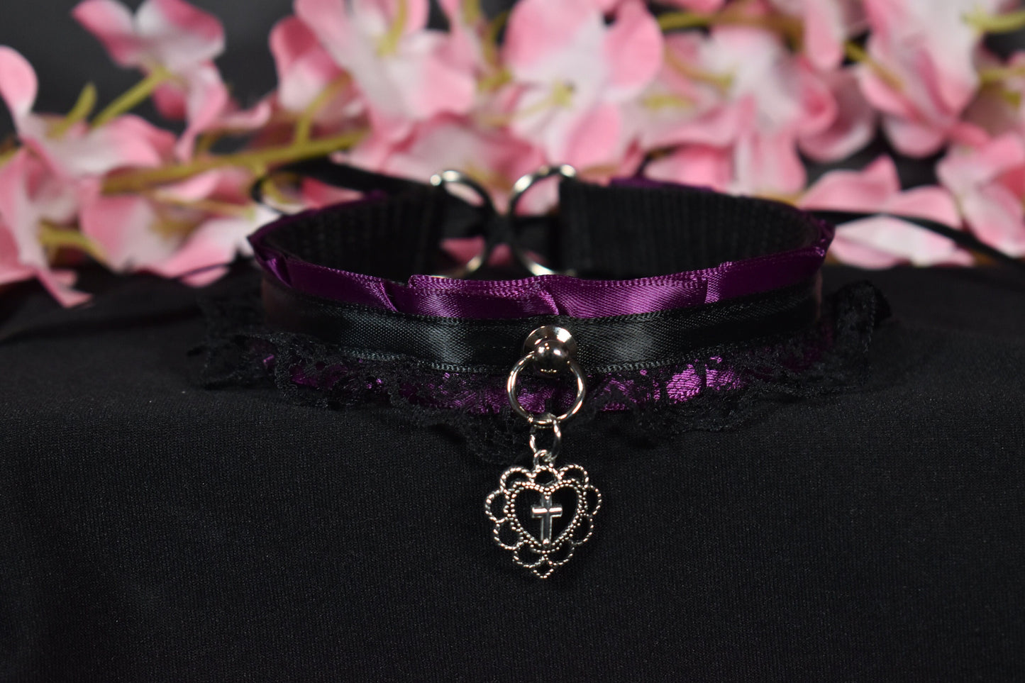 Aubergine Purple Cross Heart Choker