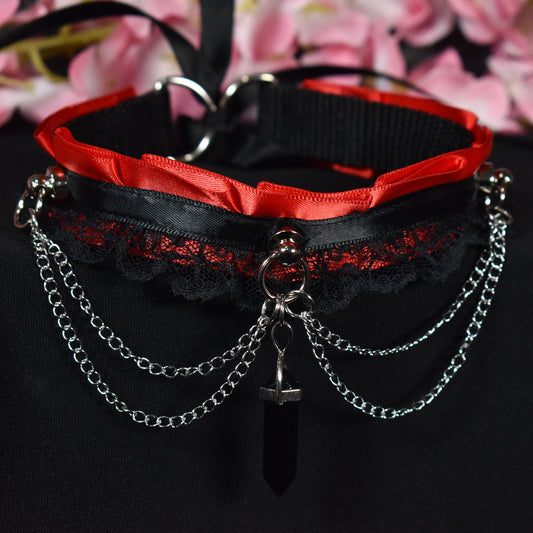 Red Chain And Crystal Choker