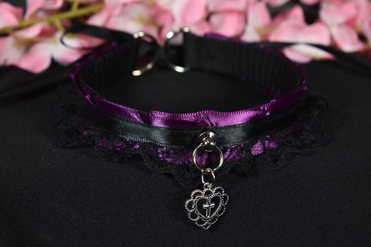 Aubergine Purple Cross Heart Choker