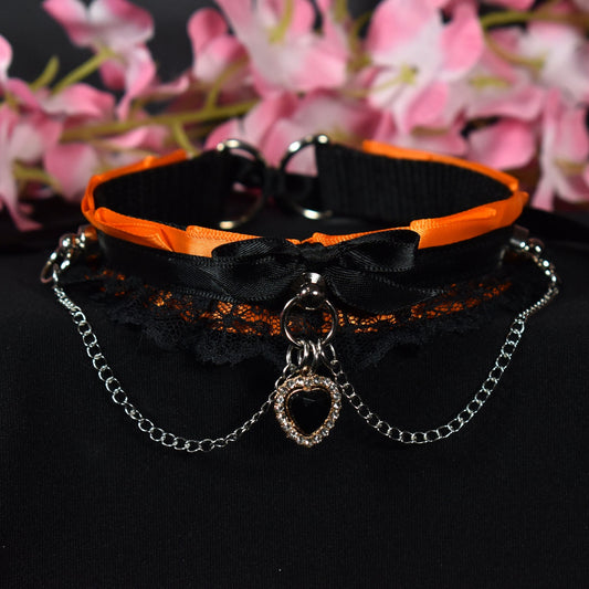 Orange Heart And Chain Choker