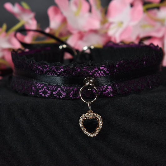 Aubergine Purple Crystal Heart Choker