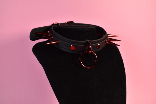 Red puppy style spiked biothane choker