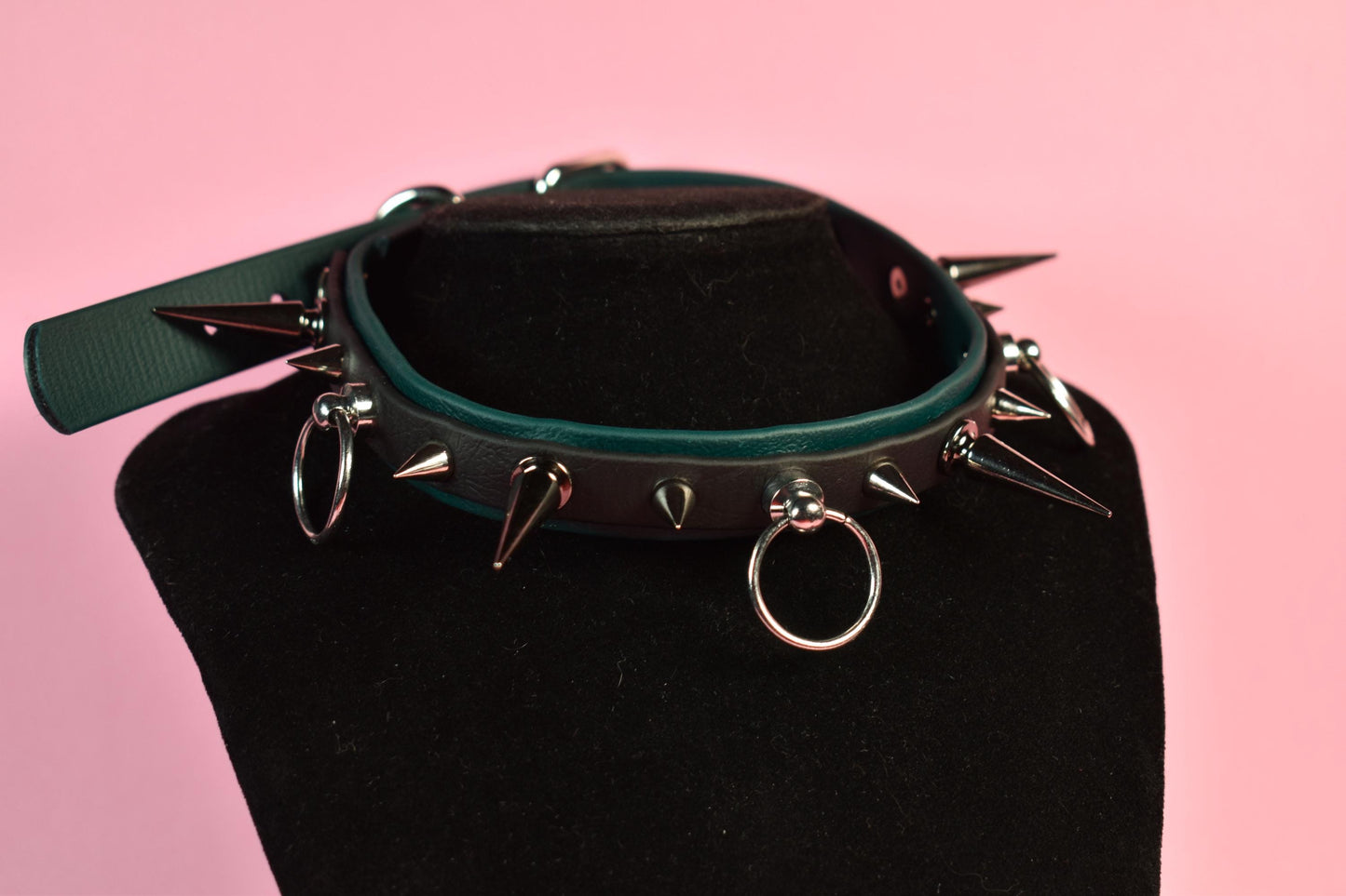 Black and green puppy style spiked biothane choker