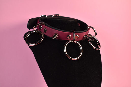Black and burgundy puppy style spiked biothane choker