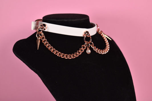 Made to your size /  white and rosegold chain choker made with biothane