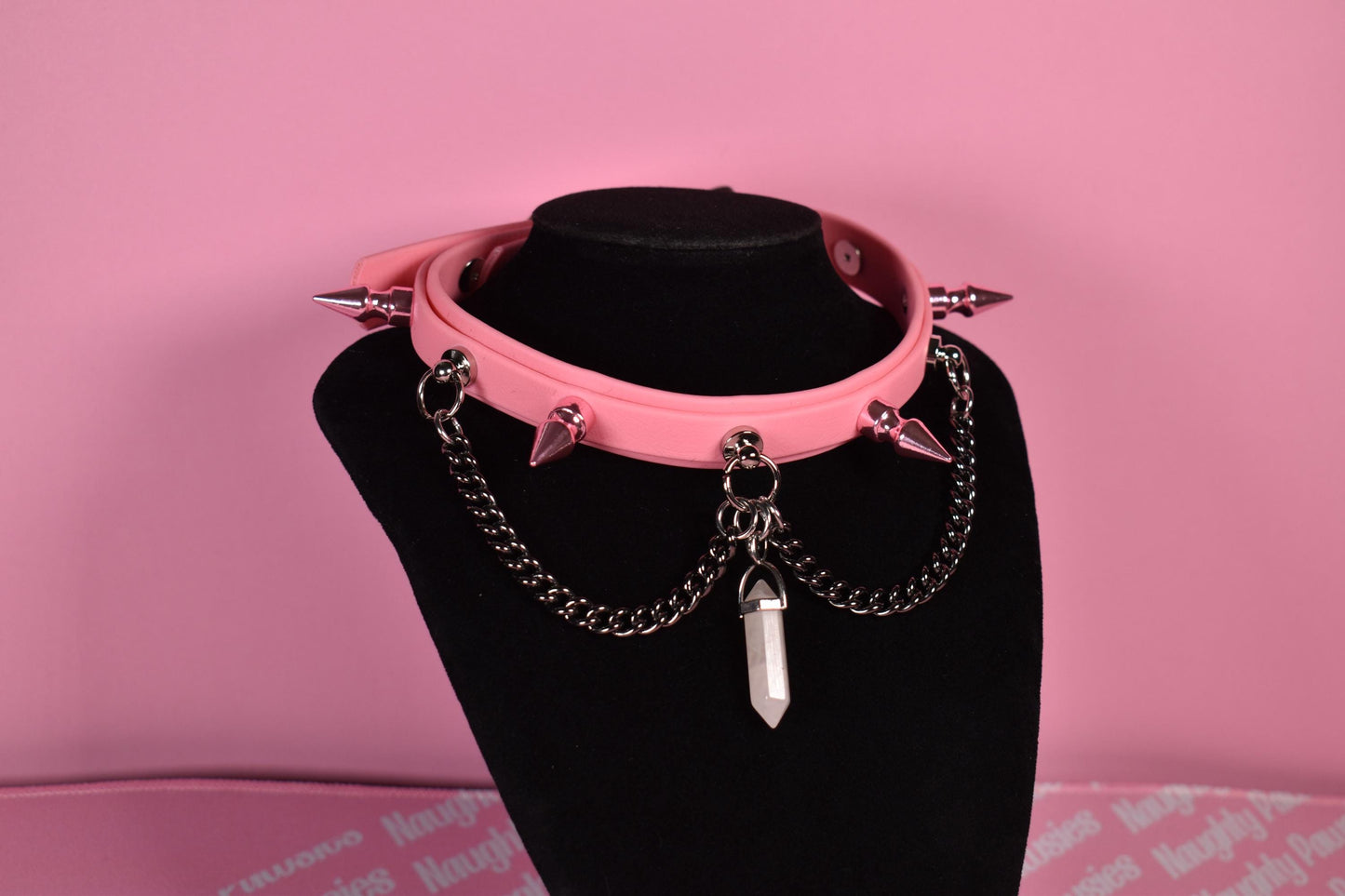 Pink kawaii puppy style spiked biothane choker
