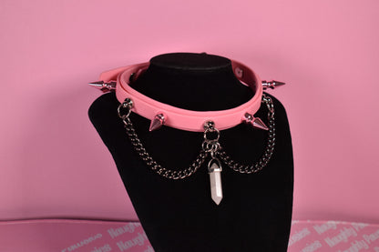 Pink kawaii puppy style spiked biothane choker