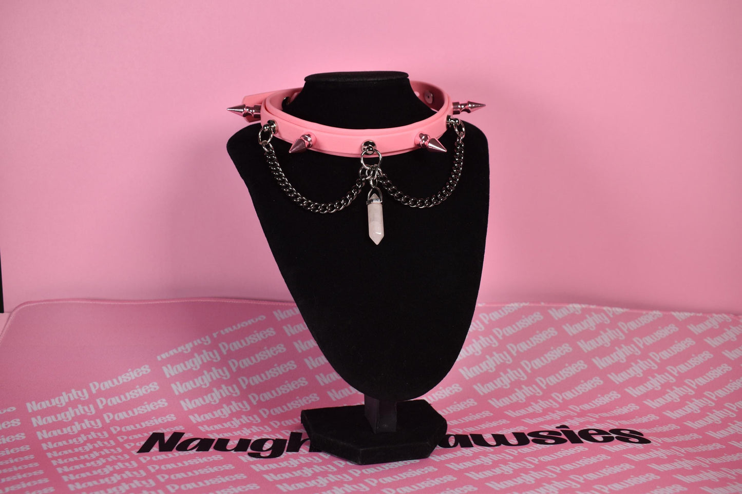 Pink kawaii puppy style spiked biothane choker