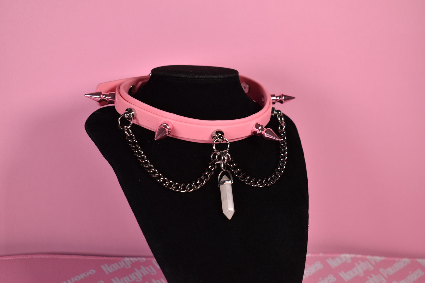 Pink kawaii puppy style spiked biothane choker