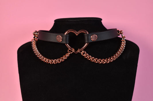 Made to your size /  black and rosegold heart choker made with biothane