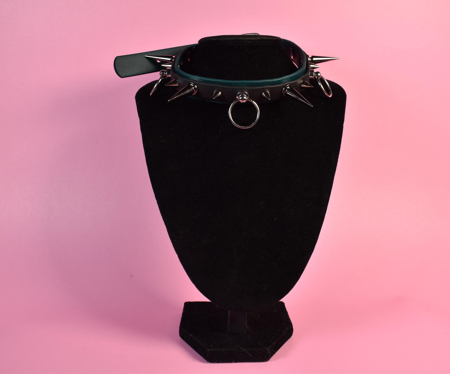 Black and green puppy style spiked biothane choker