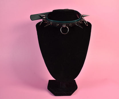 Black and green puppy style spiked biothane choker