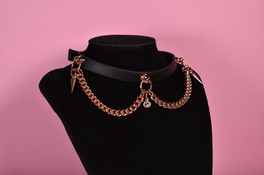 Made to your size /  black and rosegold chain choker made with biothane