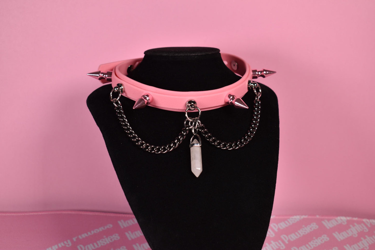 Pink kawaii puppy style spiked biothane choker