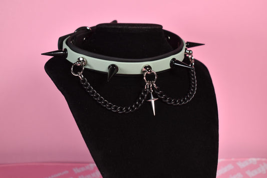 Sage green and black puppy style  biothane choker