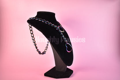 Thick Stainless Steel Slip Chain Heart Rings / Rainbow