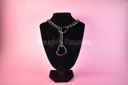 Thick Stainless Steel Slip Chain Heart Rings / Rainbow