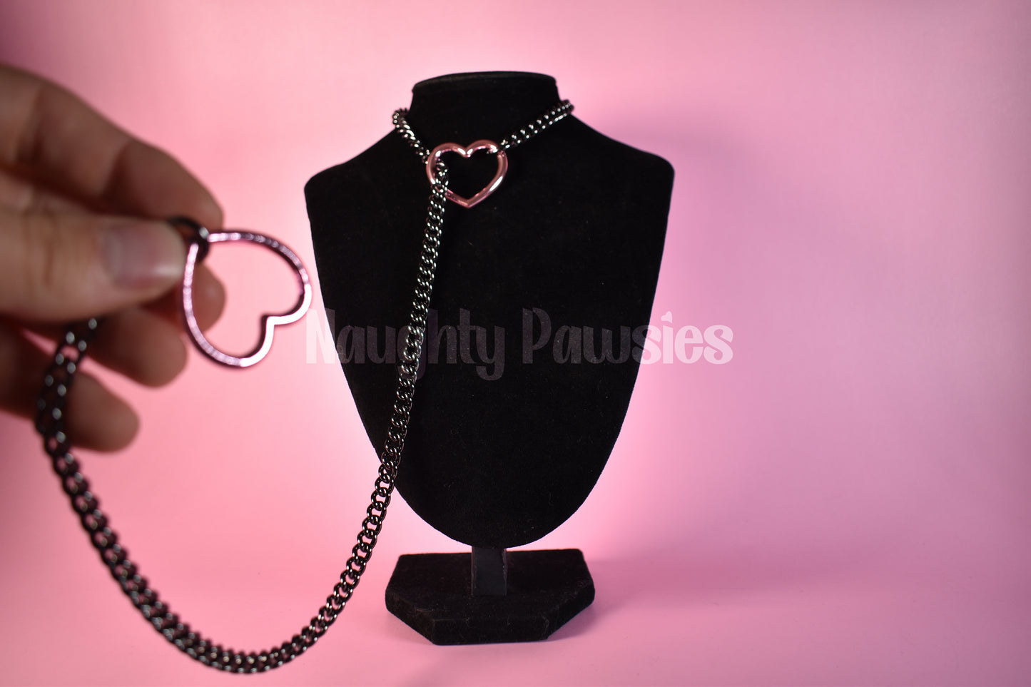 Gunmetal Chain Light Pink Heart Slip Chain