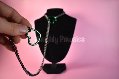 Gunmetal Chain Emerald Heart Slip Chain