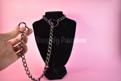 Thick Stainless Steel Slip Chain Heart Rings / Rainbow