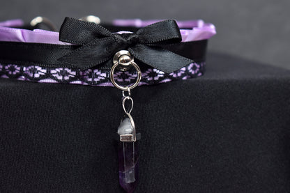 Purple And  Black Crystal Choker