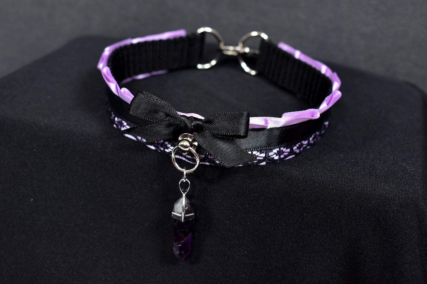 purple and  black crystal choker / made to your size