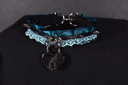 Lock And Spikes Blue Choker