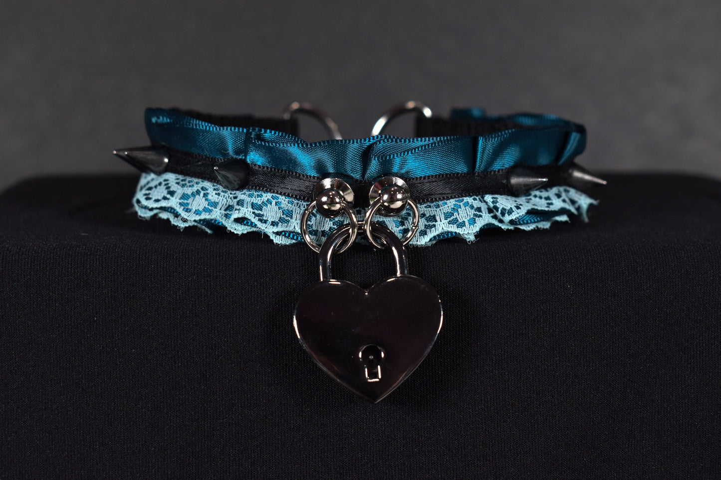 Made to your size / Lock and spikes Blue Choker / kitten play collar / pastel goth /  ddlg / bdsm choker / pet play necklace /
