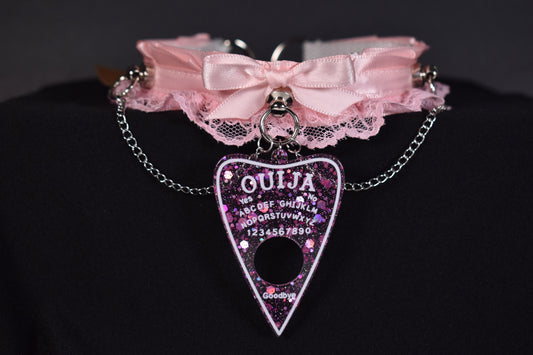 Made to your size / Pink ouija lace choker / goth / emo / kitten play / alt fashion / bdsm / pet play necklace / kawaii fashion